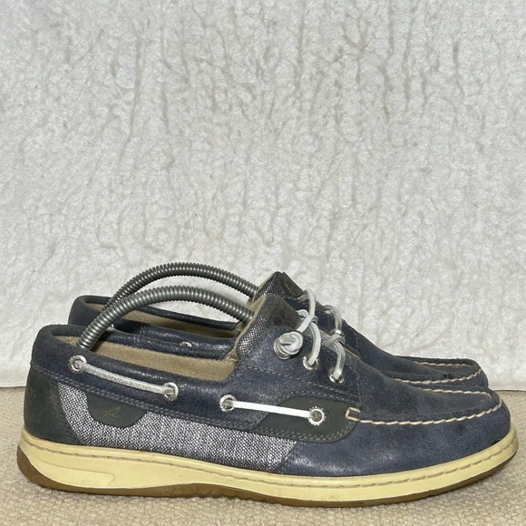 Sperry Womens Blue Leather/Fabric TopSider Boat Deck SlipOn Casual Shoes SZ 9 M - Picture 1 of 11